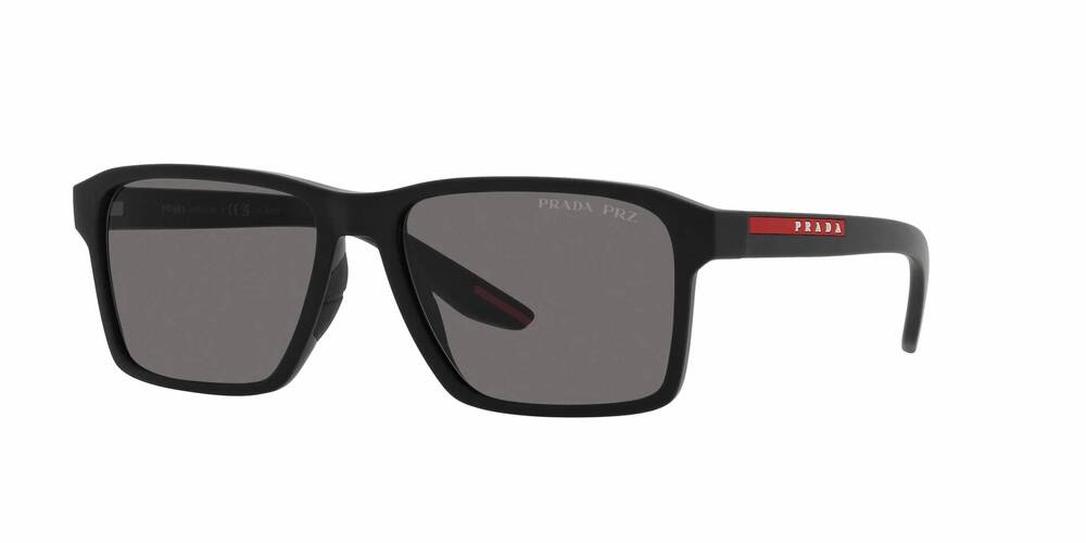 NEW PRADA men's linea rossa rectangle sunglasses in black rubber - polar dark gr